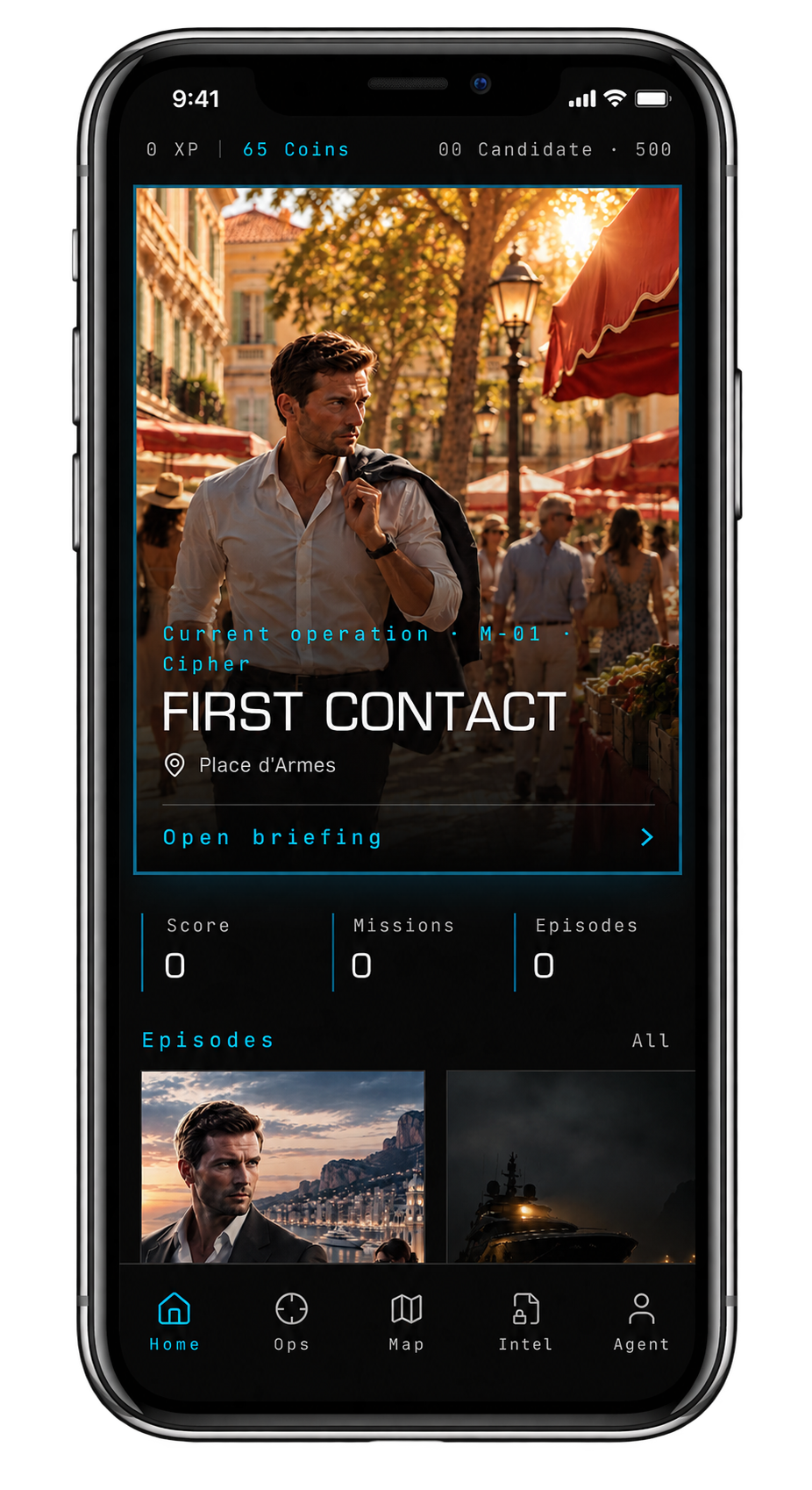 The app showing the Monaco mission